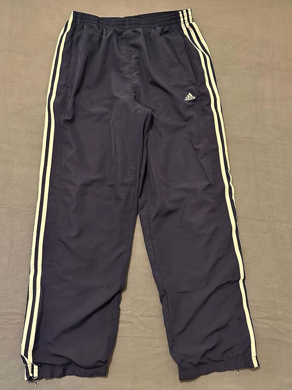 Adidas Navy Blue 3-Stripes Track Pants with Zipper Bottoms Size M
